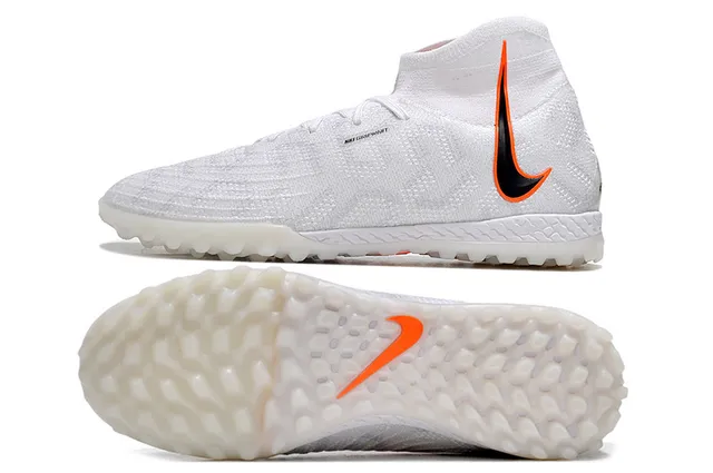 Nike White Orange Knitted Sock-Fit Upper High-Top Collar Turf Soccer Shoes 9