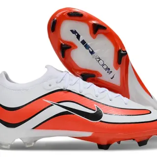 Nike White Orange Low-Cut Synthetic Upper Wave-Patterned Overlays Firm-Ground Soccer Shoes