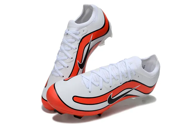 Nike White Orange Low-Cut Synthetic Upper Wave-Patterned Overlays Firm-Ground Soccer Shoes 4