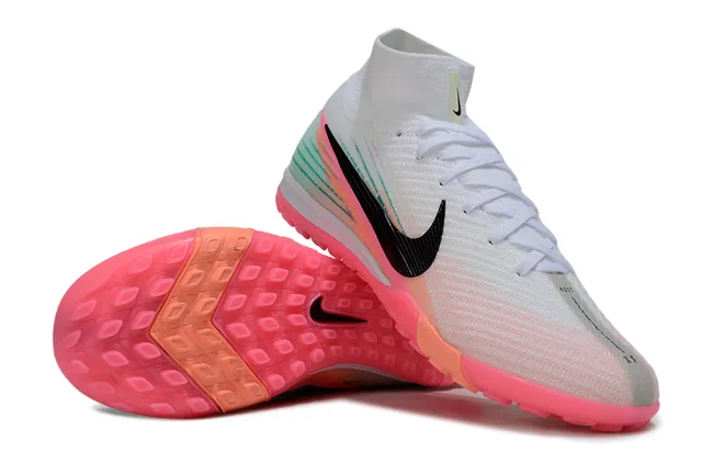 Nike White Pink Sock-Fit Collar Engineered Knit Upper Turf Soccer Shoes 2