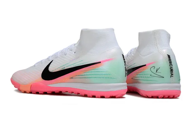 Nike White Pink Sock-Fit Collar Engineered Knit Upper Turf Soccer Shoes 4