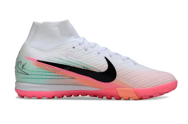 Nike White Pink Sock-Fit Collar Engineered Knit Upper Turf Soccer Shoes 5