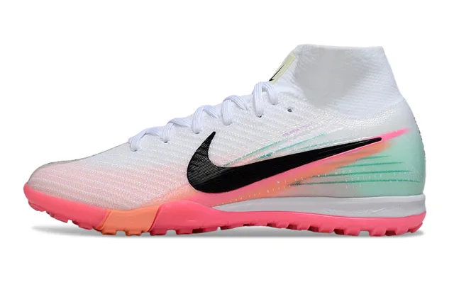 Nike White Pink Sock-Fit Collar Engineered Knit Upper Turf Soccer Shoes 6