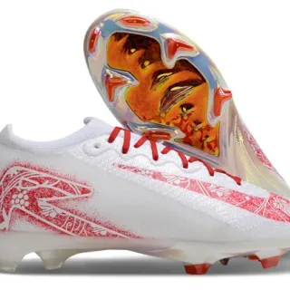 Nike White Red Knit Upper Asymmetric Lacing Firm-Ground Soccer Shoes