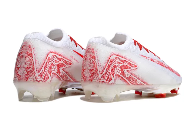 Nike White Red Knit Upper Asymmetric Lacing Firm-Ground Soccer Shoes 2