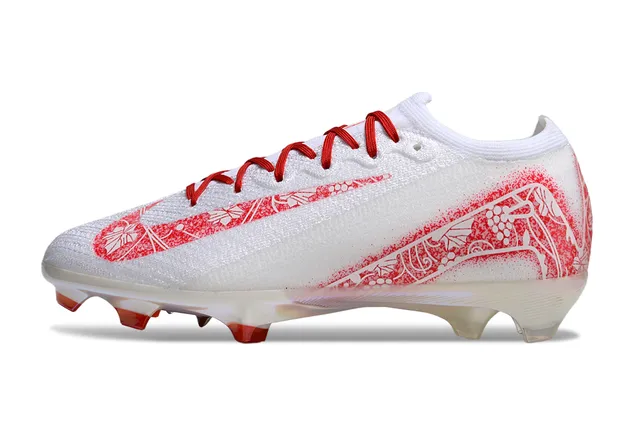 Nike White Red Knit Upper Asymmetric Lacing Firm-Ground Soccer Shoes 3