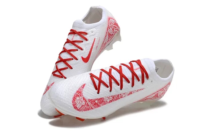 Nike White Red Knit Upper Asymmetric Lacing Firm-Ground Soccer Shoes 4