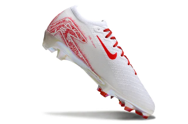 Nike White Red Knit Upper Asymmetric Lacing Firm-Ground Soccer Shoes 5