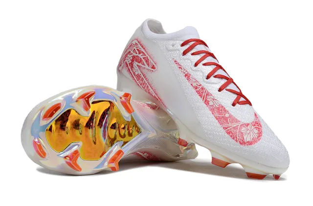 Nike White Red Knit Upper Asymmetric Lacing Firm-Ground Soccer Shoes 7