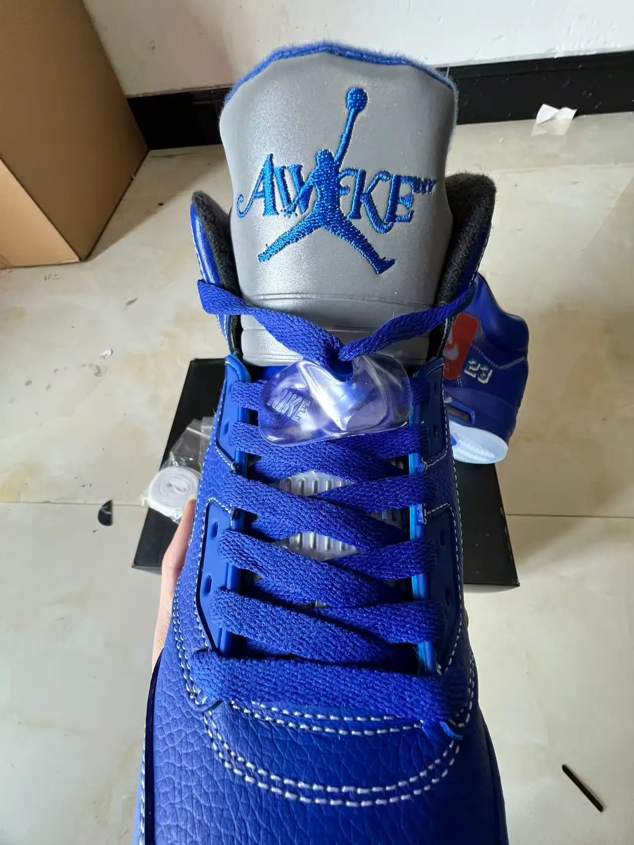 Nike x Awake NY Air Jordan 5 Royal Blue Basketball Shoes 4