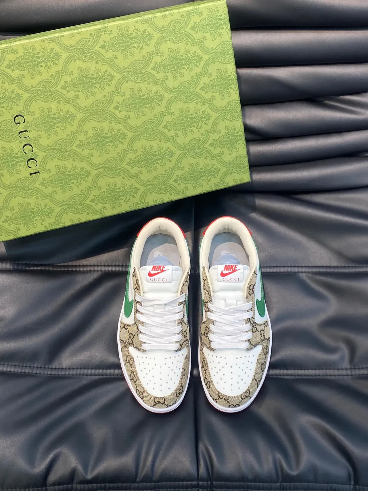 Nike x Gucci Air Jordan 1 Low GG Monogram White Green Red Lifestyle Sneakers 2