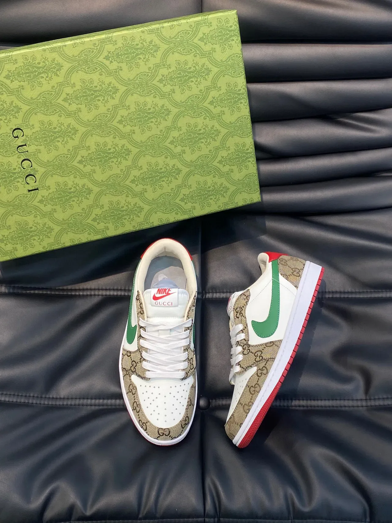 Nike x Gucci Air Jordan 1 Low GG Monogram White Green Red Lifestyle Sneakers 3