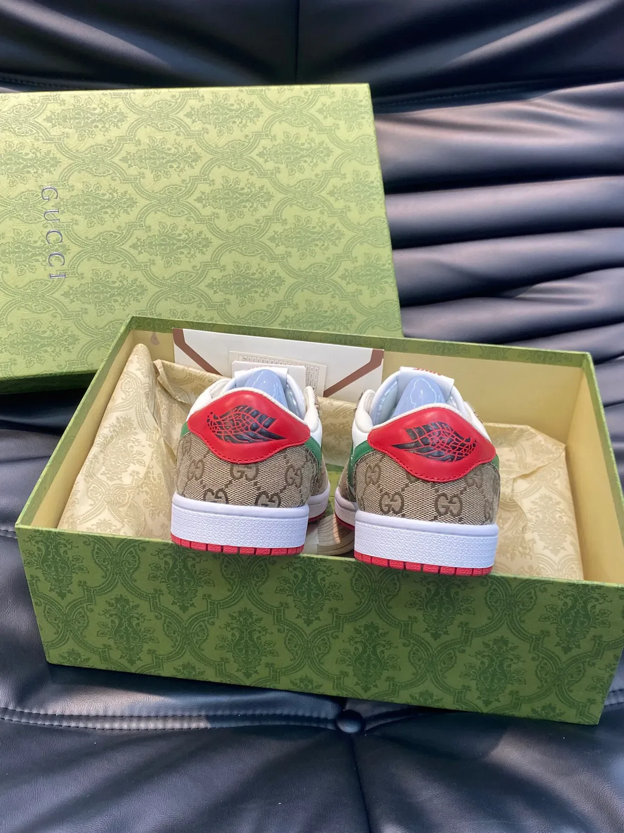 Nike x Gucci Air Jordan 1 Low GG Monogram White Green Red Lifestyle Sneakers 5