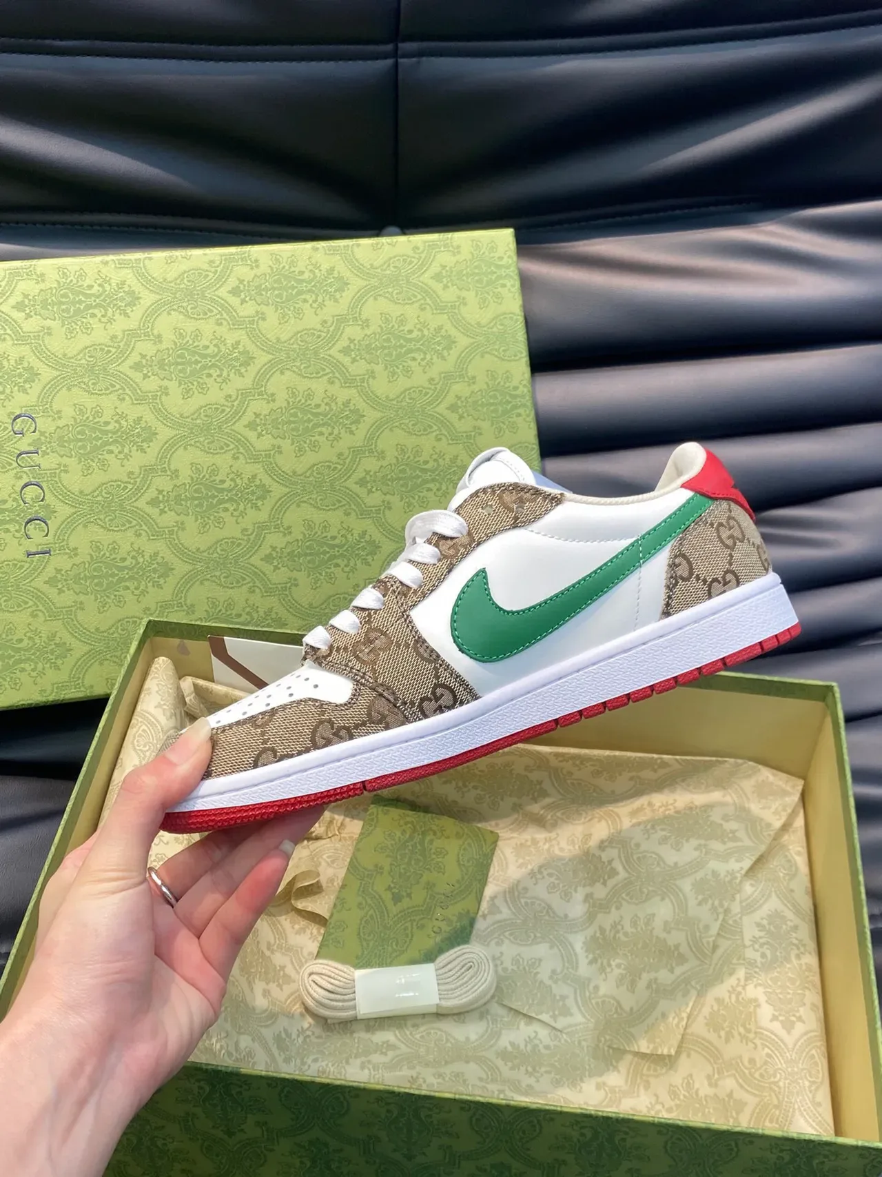 Nike x Gucci Air Jordan 1 Low GG Monogram White Green Red Lifestyle Sneakers 7