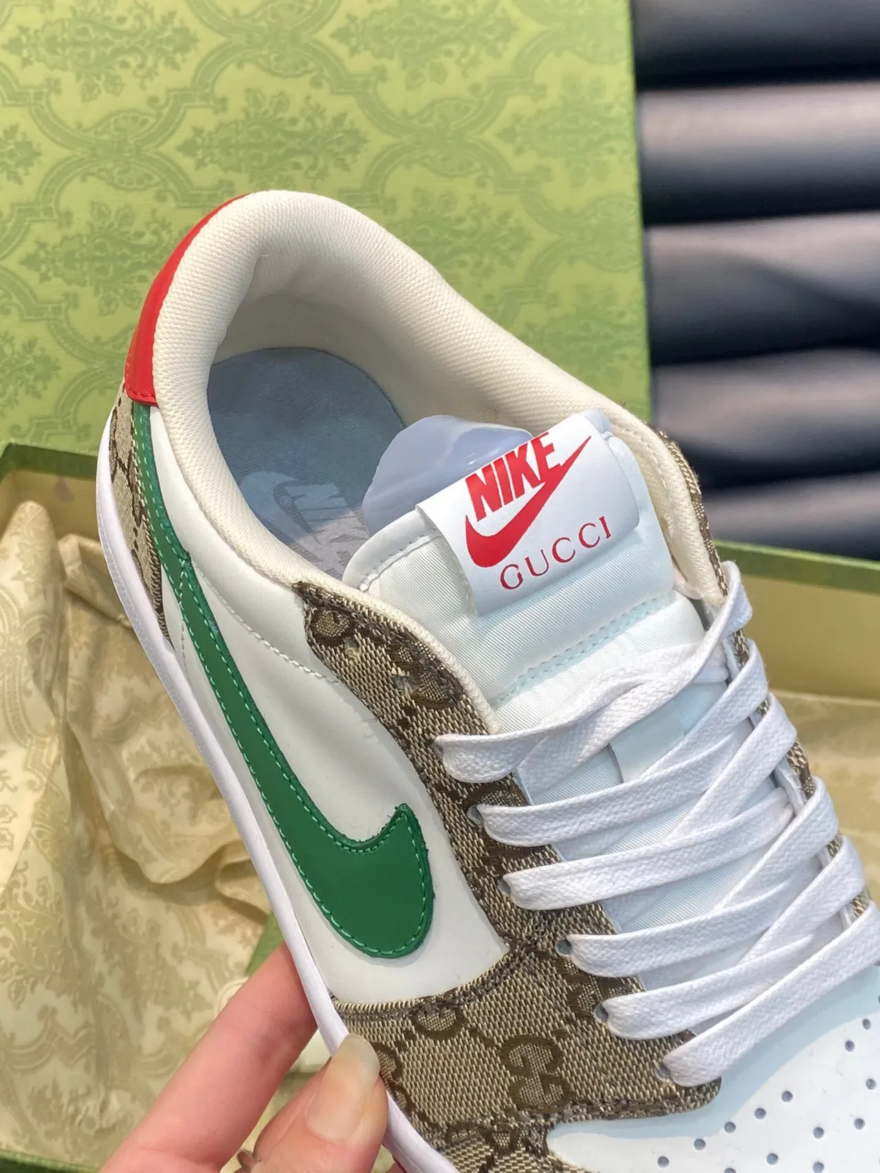 Nike x Gucci Air Jordan 1 Low GG Monogram White Green Red Lifestyle Sneakers 8