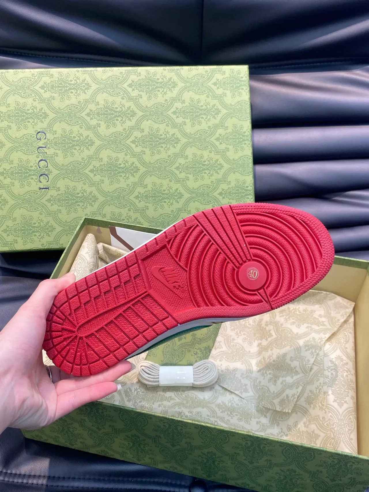 Nike x Gucci Air Jordan 1 Low GG Monogram White Green Red Lifestyle Sneakers 9