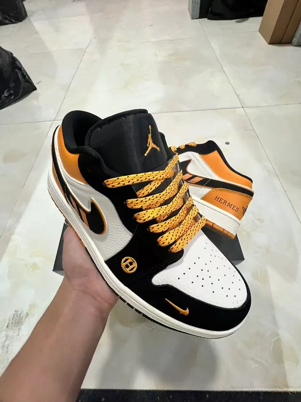 Nike x Hermès Air Jordan 1 Low Tan Black White Lifestyle Sneakers 2