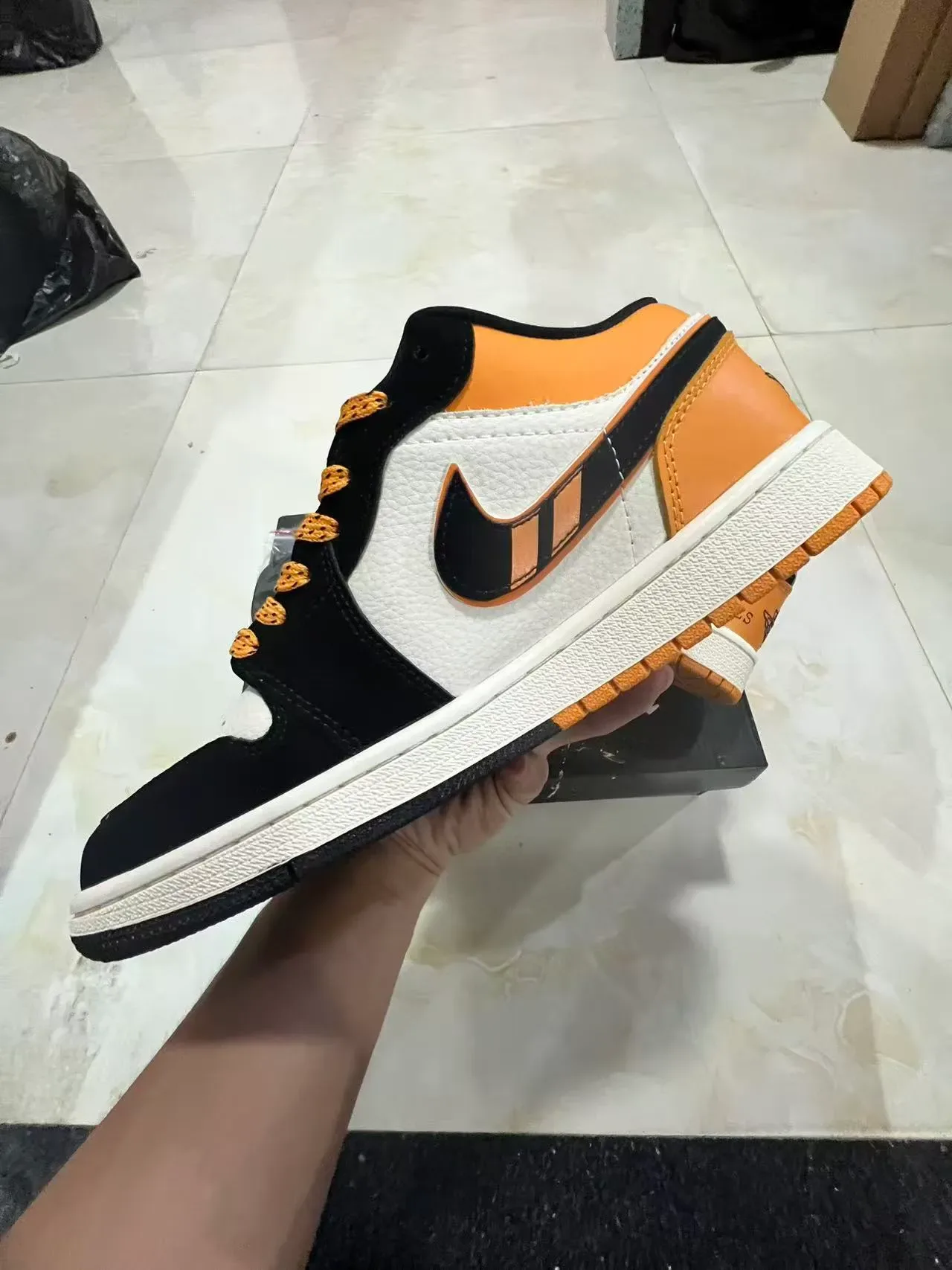 Nike x Hermès Air Jordan 1 Low Tan Black White Lifestyle Sneakers 5
