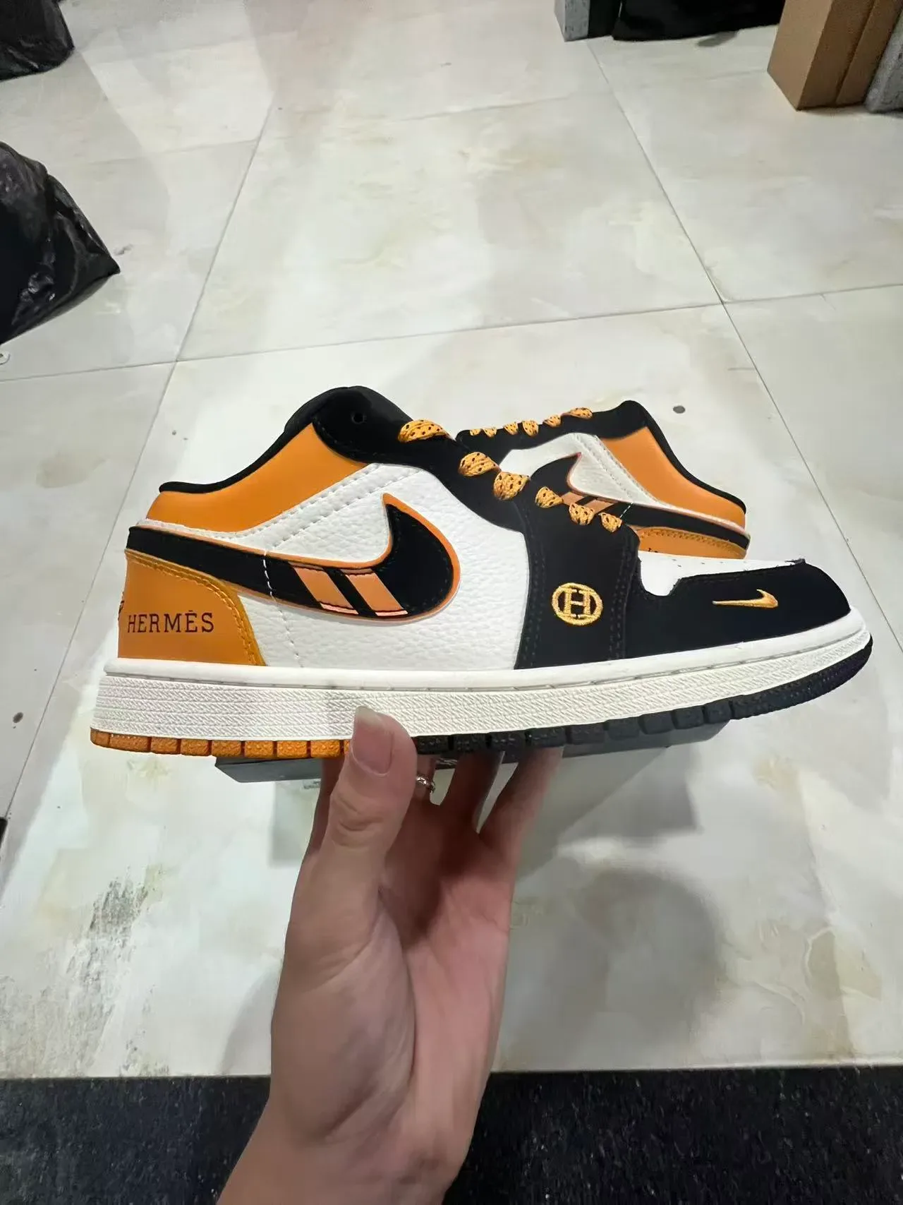 Nike x Hermès Air Jordan 1 Low Tan Black White Lifestyle Sneakers 7