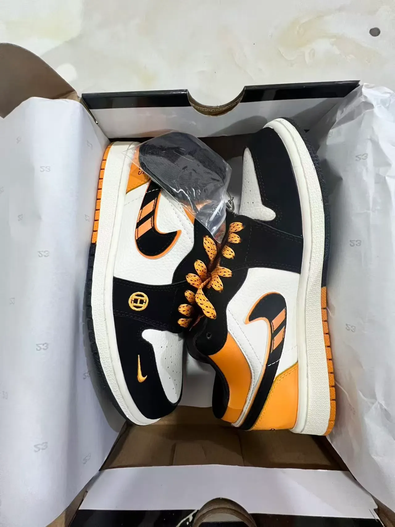 Nike x Hermès Air Jordan 1 Low Tan Black White Lifestyle Sneakers 9