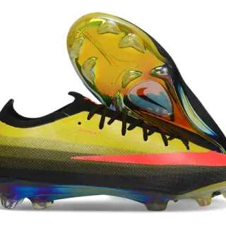 Nike Yellow Black Low-Cut Sock-Fit Upper Iridescent Multi-Color Soleplate Firm-Ground Soccer Shoes