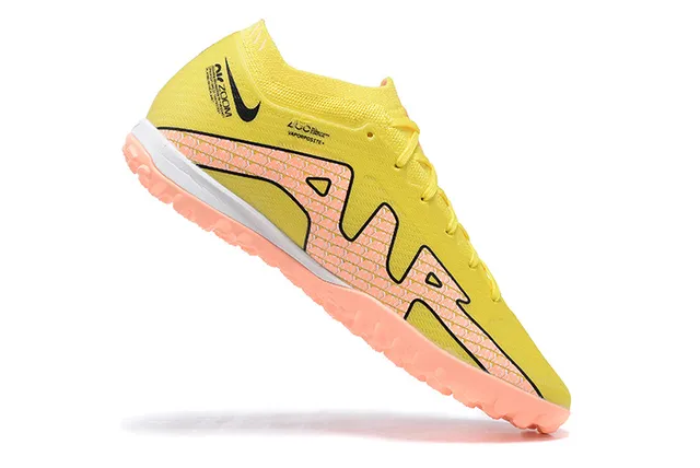 Nike Yellow Orange Flyknit Upper Peach Studs Turf Soccer Shoes 3