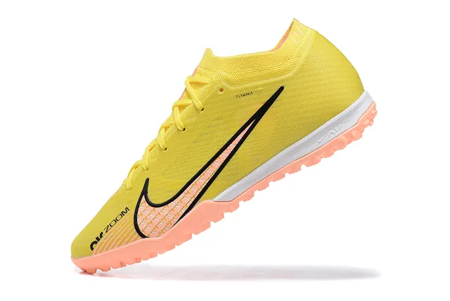 Nike Yellow Orange Flyknit Upper Peach Studs Turf Soccer Shoes 4