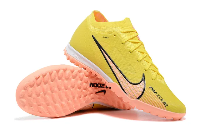 Nike Yellow Orange Flyknit Upper Peach Studs Turf Soccer Shoes 6