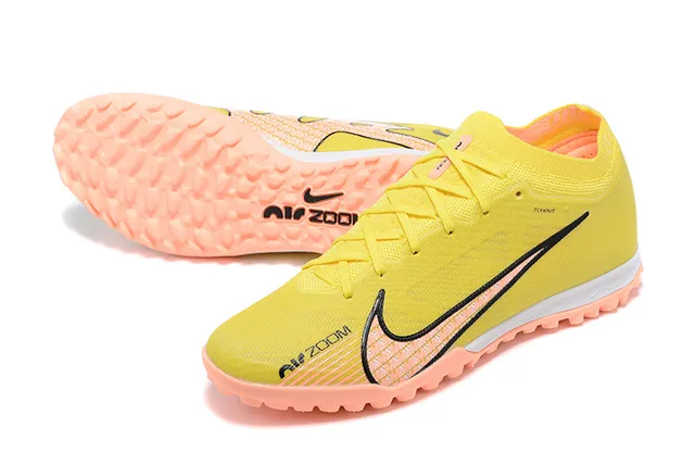 Nike Yellow Orange Flyknit Upper Peach Studs Turf Soccer Shoes 7