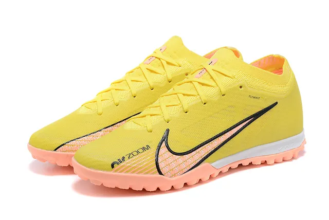 Nike Yellow Orange Flyknit Upper Peach Studs Turf Soccer Shoes 8