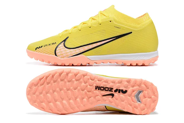 Nike Yellow Orange Flyknit Upper Peach Studs Turf Soccer Shoes 9