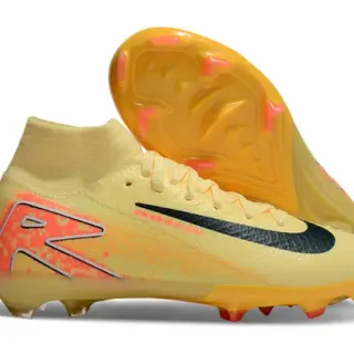 Nike Yellow Orange High-Cut Sock-Fit Upper Flyknit Construction Firm-Ground Soccer Shoes