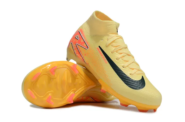 Nike Yellow Orange High-Cut Sock-Fit Upper Flyknit Construction Firm-Ground Soccer Shoes 2