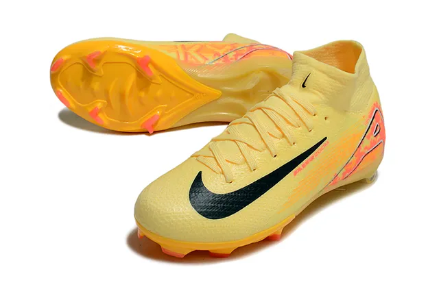Nike Yellow Orange High-Cut Sock-Fit Upper Flyknit Construction Firm-Ground Soccer Shoes 3