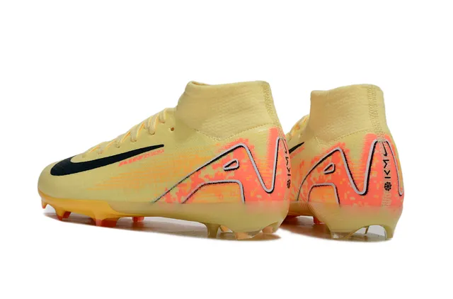 Nike Yellow Orange High-Cut Sock-Fit Upper Flyknit Construction Firm-Ground Soccer Shoes 4