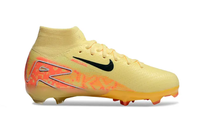 Nike Yellow Orange High-Cut Sock-Fit Upper Flyknit Construction Firm-Ground Soccer Shoes 5