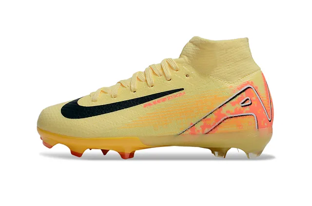 Nike Yellow Orange High-Cut Sock-Fit Upper Flyknit Construction Firm-Ground Soccer Shoes 6