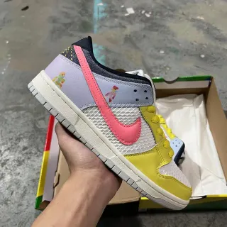 Nike Yellow Pink Low-Top Perforated Mesh Skateboard Shoes