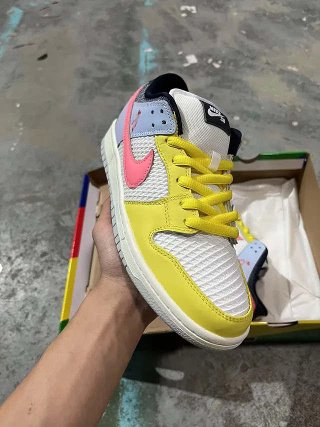 Nike Chaussures de Skateboard Low-Top Maillage Perforé Jaune Rose 2