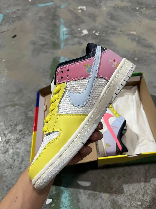 Nike Chaussures de Skateboard Low-Top Maillage Perforé Jaune Rose 5