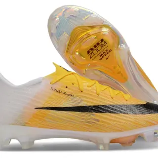 Nike Yellow White Flyweave Knit Upper Translucent Air Zoom Outsole Firm-Ground Soccer Shoes