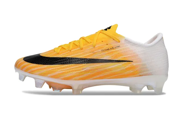 Nike Yellow White Flyweave Knit Upper Translucent Air Zoom Outsole Firm-Ground Soccer Shoes 6