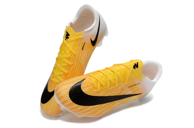 Nike Yellow White Flyweave Knit Upper Translucent Air Zoom Outsole Firm-Ground Soccer Shoes 7