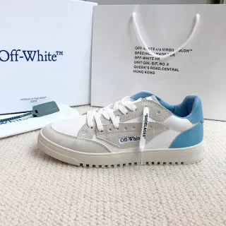 Off-White Beige Blue Canvas And Suede Upper Industrial Tag Detail Lifestyle Sneakers