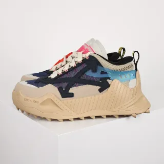 Off-White بيج أزرق بحري نقش سهم مائل تفاصيل الربط الصناعي أحذية رياضية سميكة