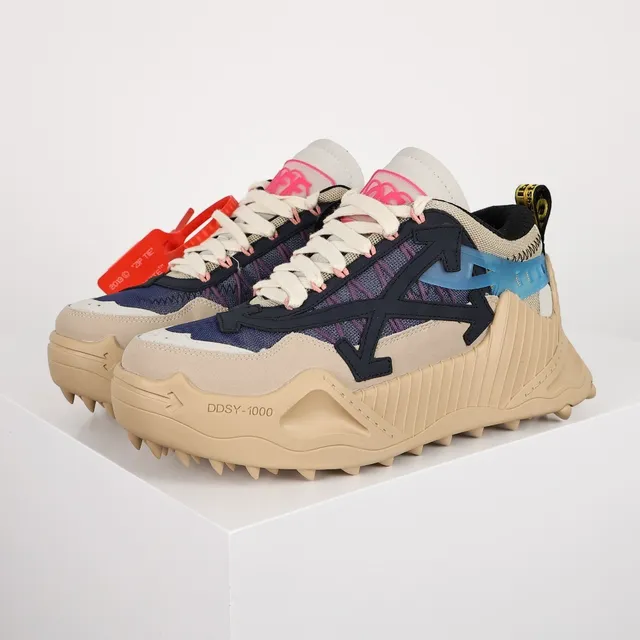 Off-White Beige Marine Motif Flèche Diagonale Détail Zip-Tie Industriel Sneakers Épaisses 2