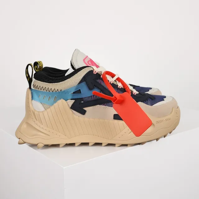 Off-White Beige Marine Motif Flèche Diagonale Détail Zip-Tie Industriel Sneakers Épaisses 3