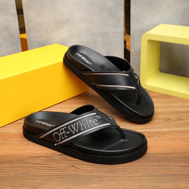 Off-White Black Embroidered Strap Platform Slippers 4