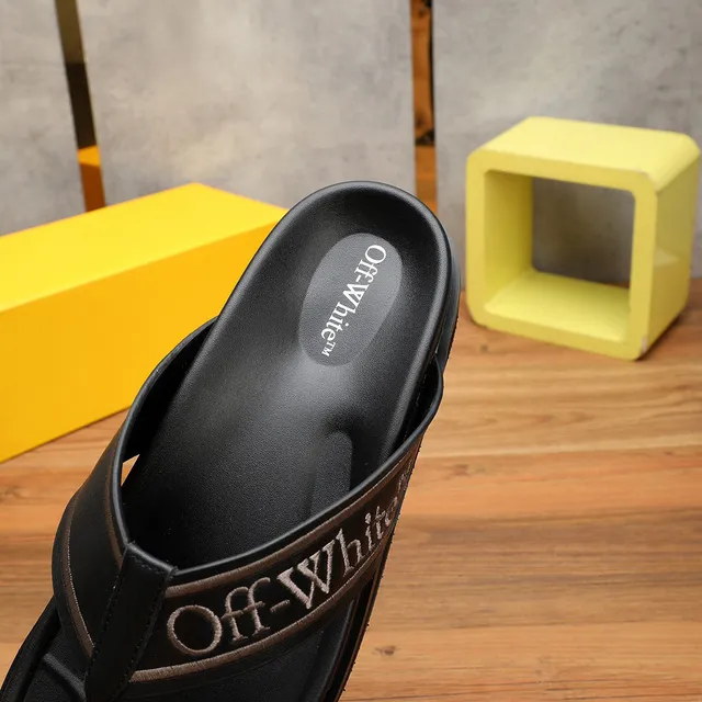Off-White Black Embroidered Strap Platform Slippers 6