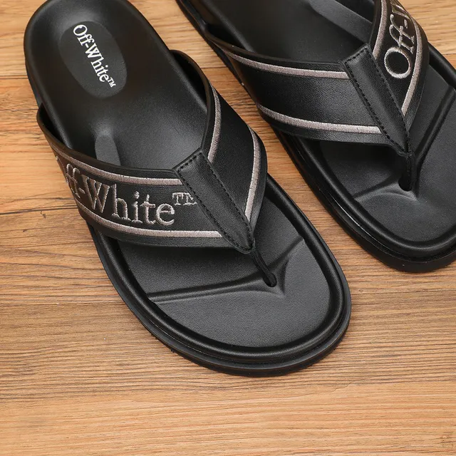 Off-White Black Embroidered Strap Platform Slippers 8